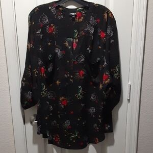 torrid Black Tunic with Colorful Heart, Skull & Star Motif